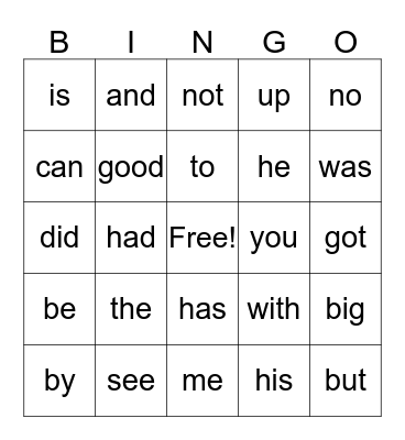 Sight Words! Bingo Card