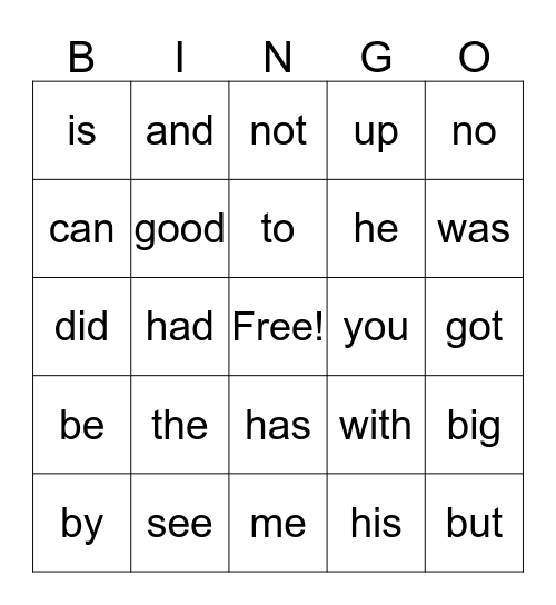 Sight Words! Bingo Card