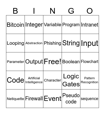 Computer Science Vocab Bingo Card