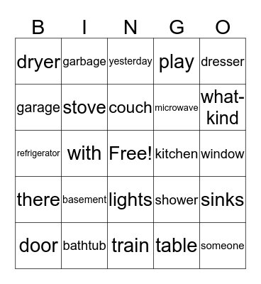 Lesson #9 BINGO Card