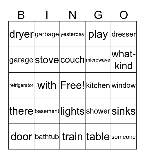 Lesson #9 BINGO Card