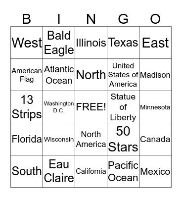 USA Bingo Card