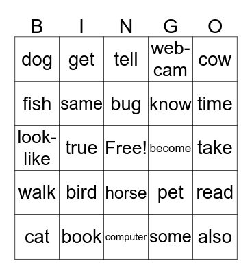 Lesson #10 BINGO Card