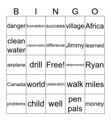 RYAN'S WELL Bingo Card