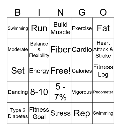 Diabetes Prevention Bingo Card