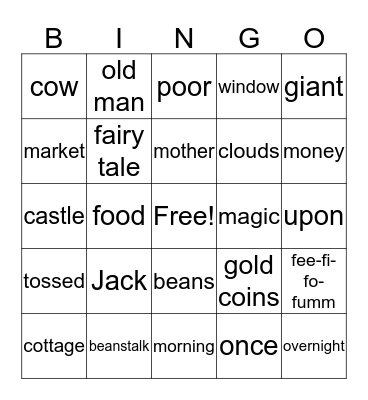 Jack and the Beanstalk Bingo Card
