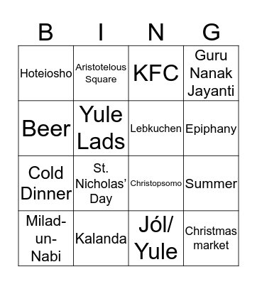 Cultural Bingo Card