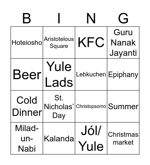 Cultural Bingo Card