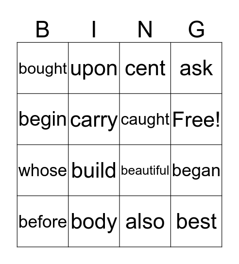 2B power word BINGO set #1 -  Sosh Bingo Card