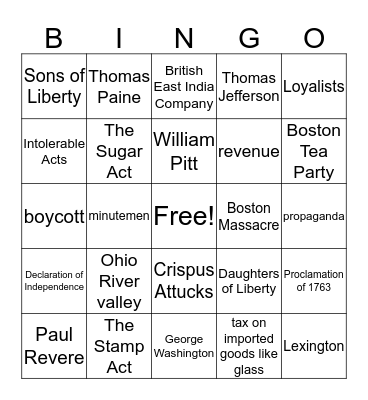 The Spirit of Independence Bingo Card