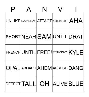 PANVI (BINGO) Bingo Card