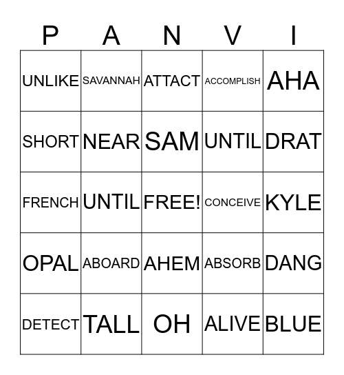 PANVI (BINGO) Bingo Card