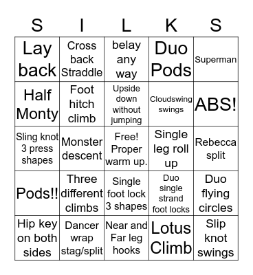 Tween/Teen Silks Bingo Card