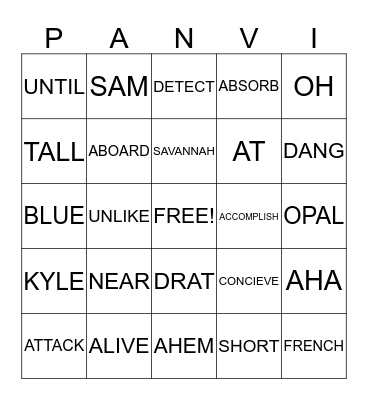 PANVI (BINGO) Bingo Card