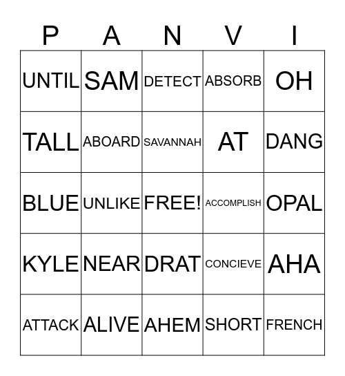 PANVI (BINGO) Bingo Card