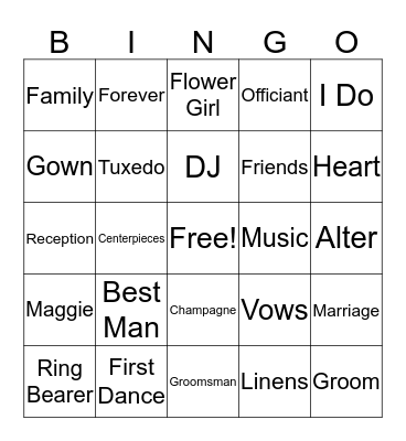 Wedding Bingo Card