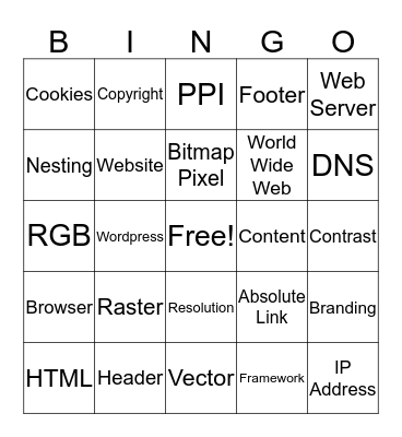 Web Design Vocab Bingo Card