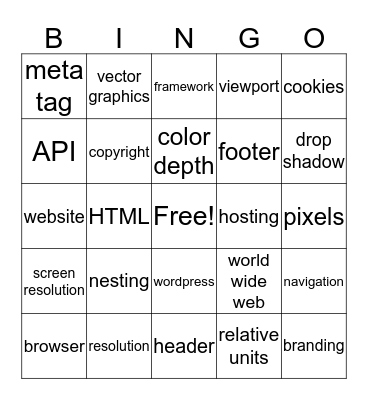 web design vocab Bingo Card