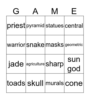 Mesoamerica Bingo Card