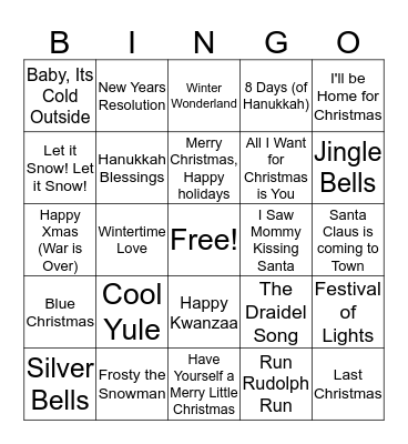 Holiday Bingo  Bingo Card