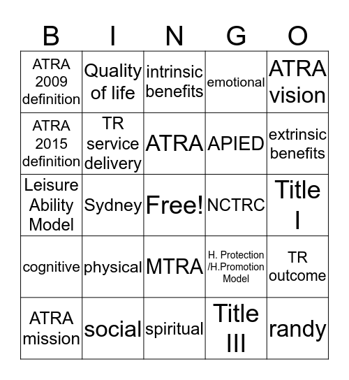 Rec Therapy BINGO  Bingo Card