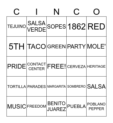 CINCO de BINGO Card