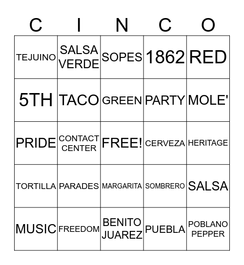 CINCO de BINGO Card