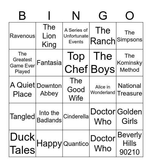 Streaming Service Super Bingo Card