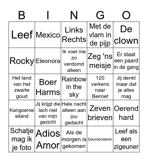 Foute Muziek Bingo Card
