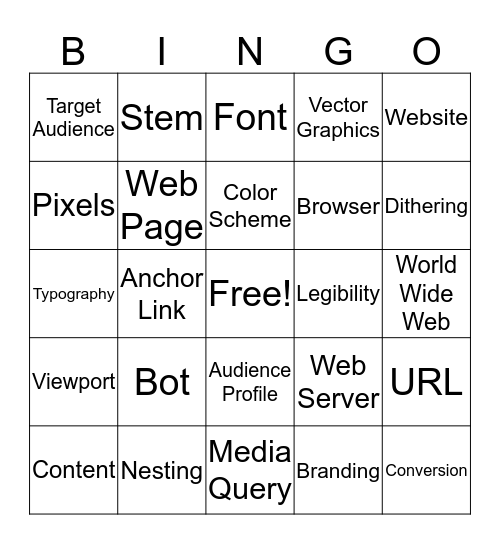 Web Design Vocab Bingo Card
