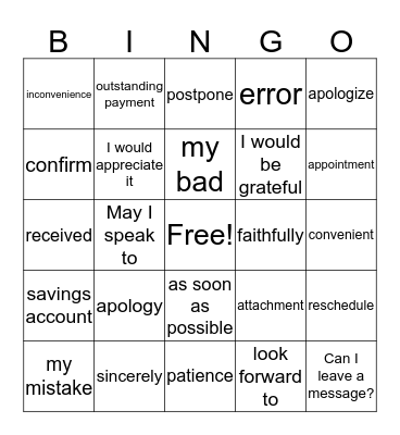 Business English Bingo Card