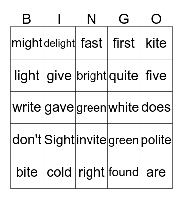 Lauryn's Vocab Bingo Card
