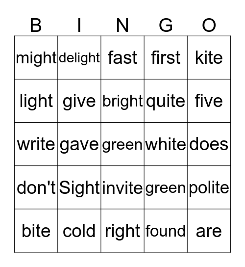 Lauryn's Vocab Bingo Card