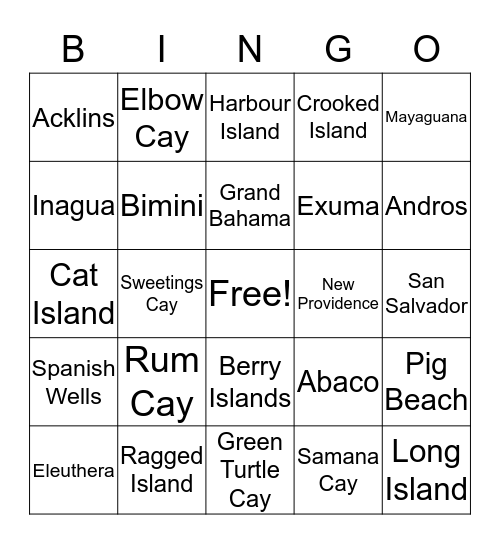 Islands + Cays of The Bahamas Bingo Card