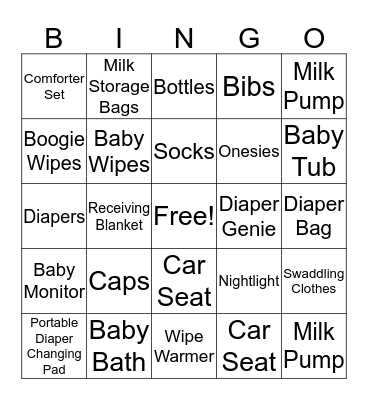 Showering Baby MJ Bingo Card