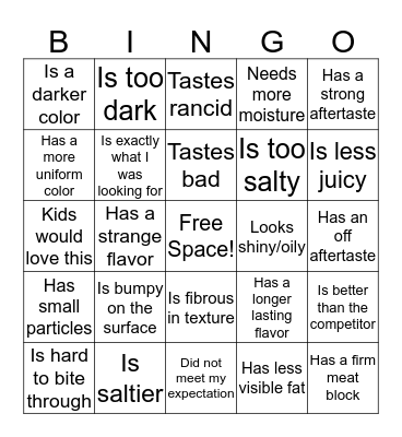 Descriptive Language Bingo Card