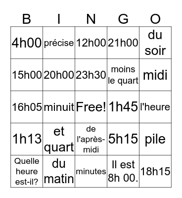 Time Bingo Card