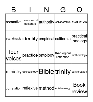Practical Theology Bingo Card