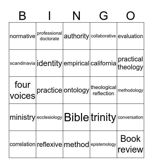 Practical Theology Bingo Card