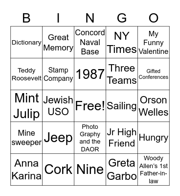 Don’s Birthday Bingo Card