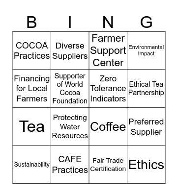 Starbucks Bingo Card