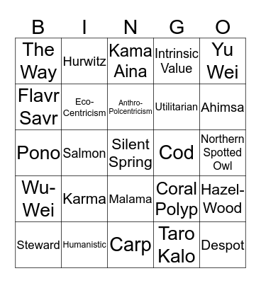 EnvirO Issue-Oh! Bingo Card