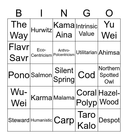 EnvirO Issue-Oh! Bingo Card