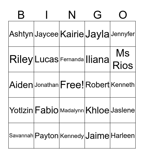The CoOlest Class Bingo Card