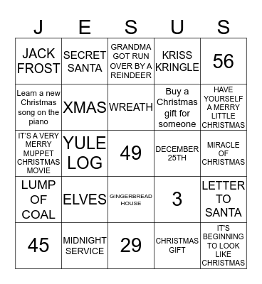 MERRY CHRISTMAS Bingo Card