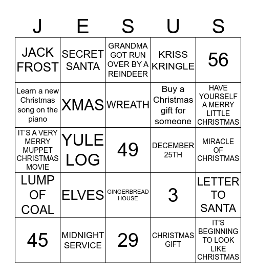 MERRY CHRISTMAS Bingo Card