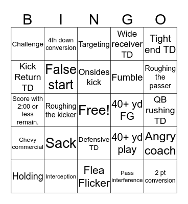 MONDAY NIGHT FOOTBALL Bingo Card