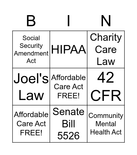 Policy Bingo Card
