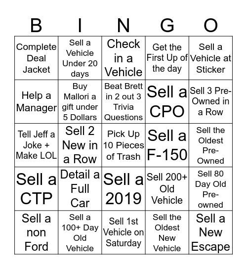 Fast Start Bingo Card