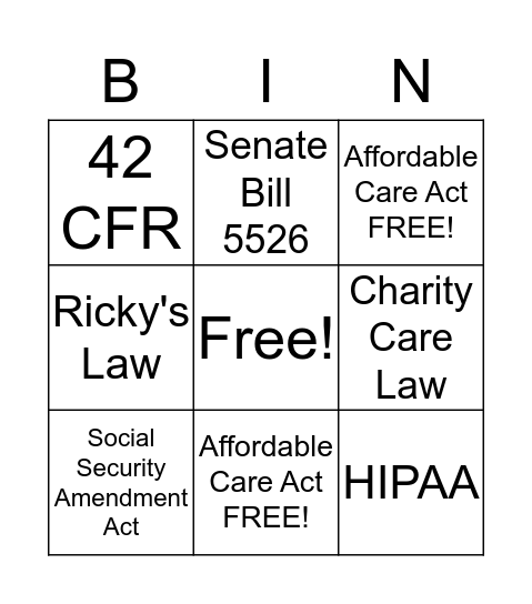 Policy Bingo Card